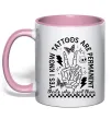 Чашка з кольоровою ручкою Tattoos are permanent Ніжно рожевий фото