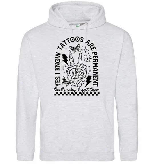 Жіноча толстовка (худі) Tattoos are permanent Сірий меланж фото