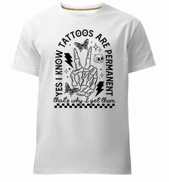 Чоловіча преміум футболка Tattoos are permanent Білий фото