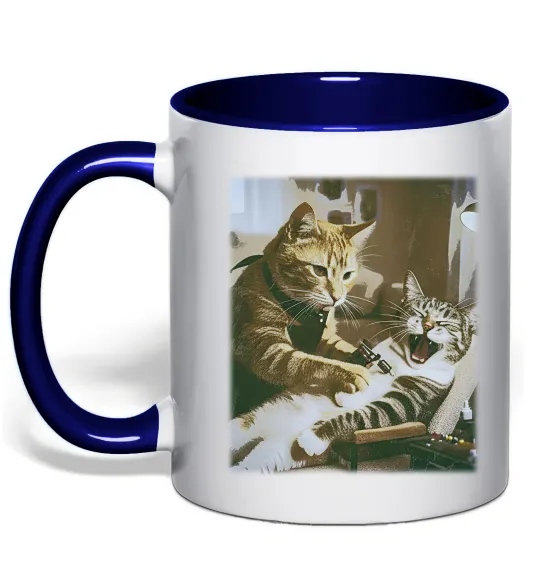 Чашка з кольоровою ручкою Tattoo cat Глибокий темно-синій фото