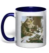Чашка з кольоровою ручкою Tattoo cat Глибокий темно-синій фото