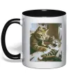 Чашка з кольоровою ручкою Tattoo cat Чорний фото