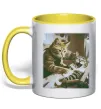 Чашка з кольоровою ручкою Tattoo cat Лимонний фото
