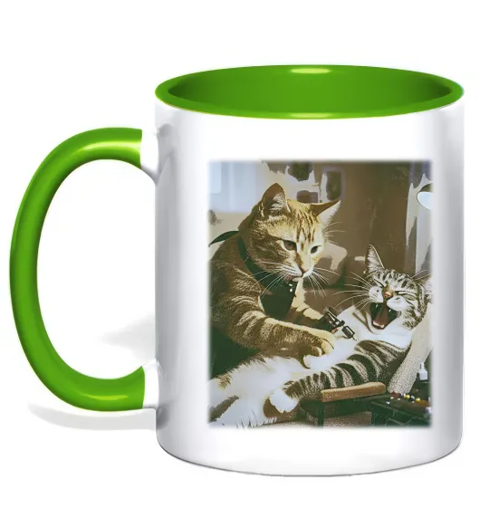 Чашка з кольоровою ручкою Tattoo cat Лаймовий фото