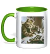 Чашка з кольоровою ручкою Tattoo cat Лаймовий фото