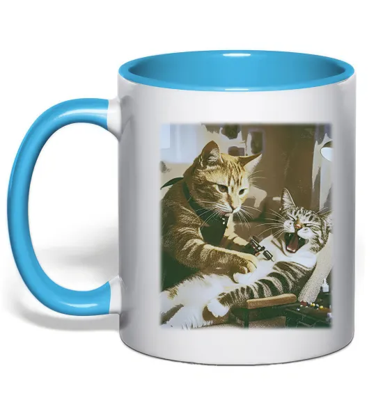 Чашка з кольоровою ручкою Tattoo cat Блакитний фото