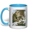 Чашка з кольоровою ручкою Tattoo cat Блакитний фото