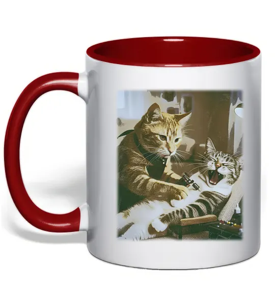 Чашка з кольоровою ручкою Tattoo cat Червоний фото
