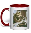 Чашка з кольоровою ручкою Tattoo cat Червоний фото
