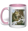 Чашка з кольоровою ручкою Tattoo cat Ніжно рожевий фото