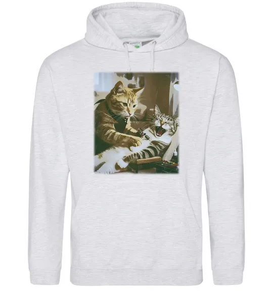 Жіноча толстовка (худі) Tattoo cat Сірий меланж фото