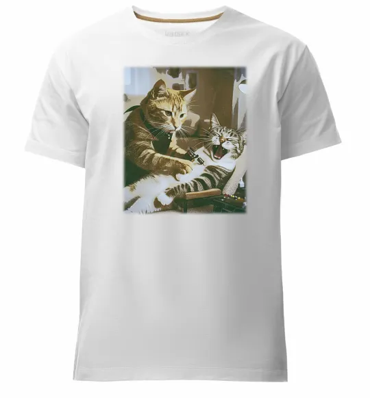 Чоловіча преміум футболка Tattoo cat Білий фото