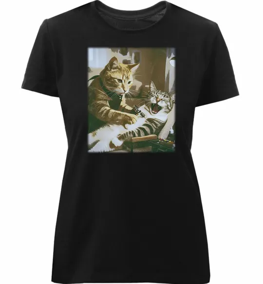 Жіноча преміум футболка Tattoo cat Чорний фото