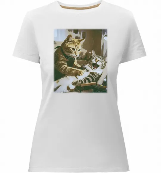 Жіноча преміум футболка Tattoo cat Білий фото