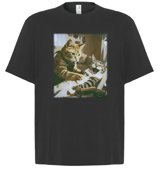 Футболка Оверсайз Tattoo cat Чорний фото