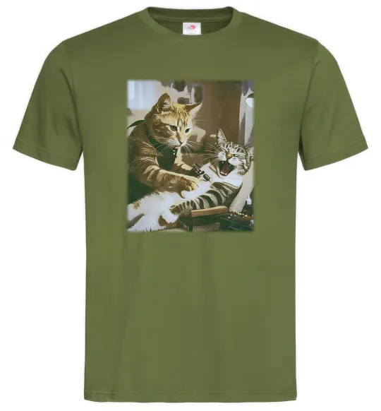 Чоловіча футболка Tattoo cat Оливковий фото