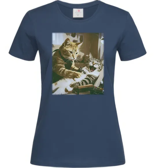 Жіноча футболка Tattoo cat Темно-синій фото