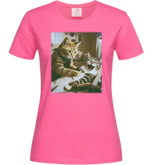 Жіноча футболка Tattoo cat Яскраво-рожевий фото