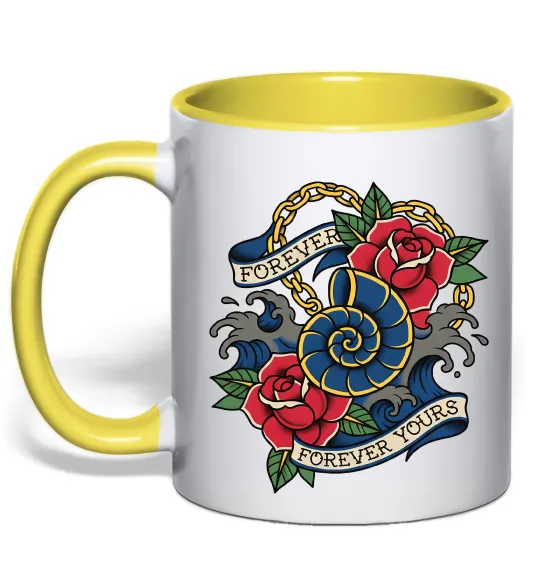 Чашка з кольоровою ручкою Forever yours Лимонний фото