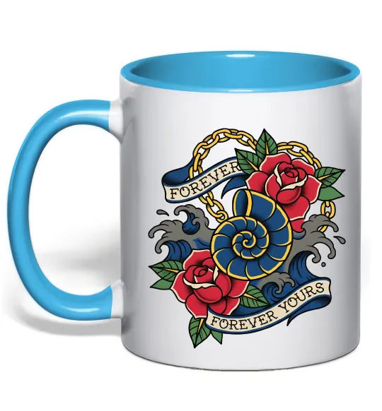 Чашка з кольоровою ручкою Forever yours Блакитний фото