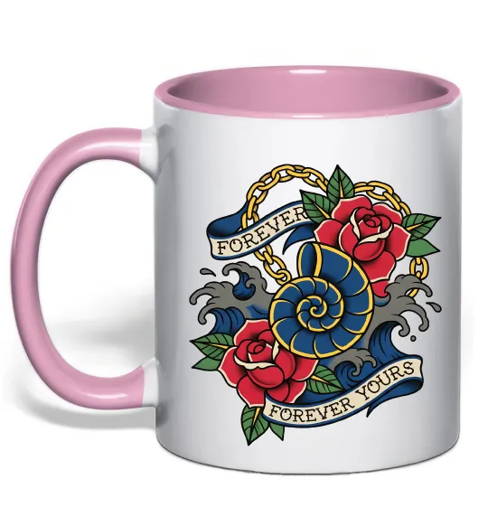 Чашка з кольоровою ручкою Forever yours Ніжно рожевий фото