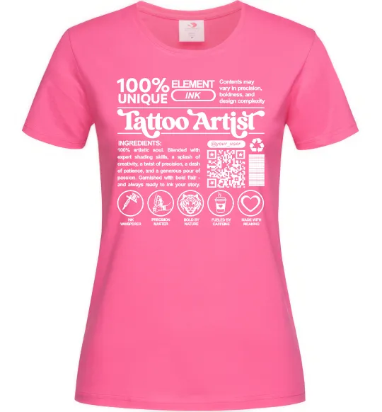 Жіноча футболка Tattoo artist з вашим нікнеймом та QR-кодом Яскраво-рожевий фото
