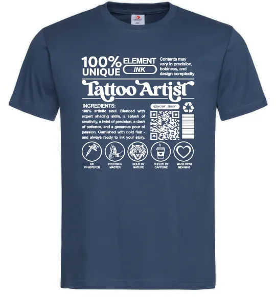 Чоловіча футболка Tattoo artist з вашим нікнеймом та QR-кодом Темно-синій фото