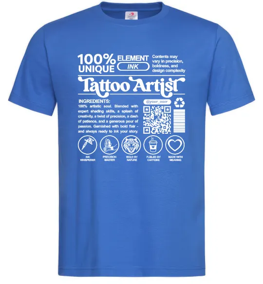 Чоловіча футболка Tattoo artist з вашим нікнеймом та QR-кодом Яскраво-синій фото