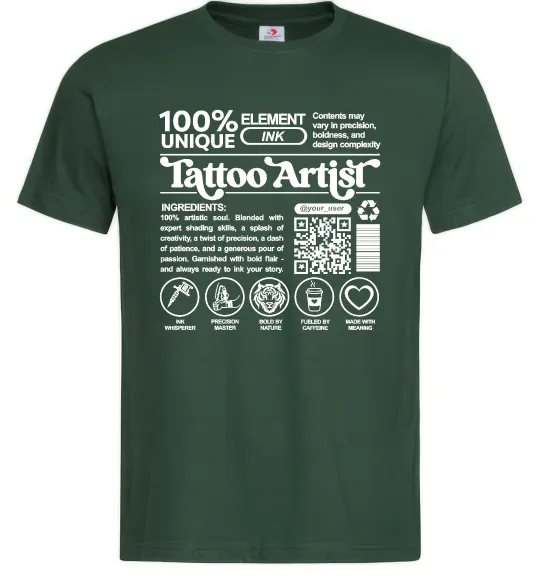 Чоловіча футболка Tattoo artist з вашим нікнеймом та QR-кодом Темно-зелений фото