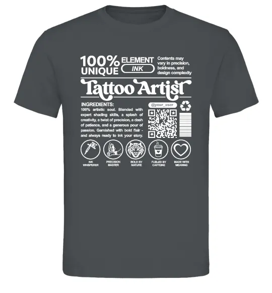Чоловіча футболка Tattoo artist з вашим нікнеймом та QR-кодом Графіт фото