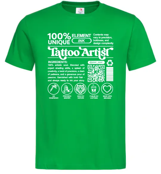 Чоловіча футболка Tattoo artist з вашим нікнеймом та QR-кодом Зелений фото