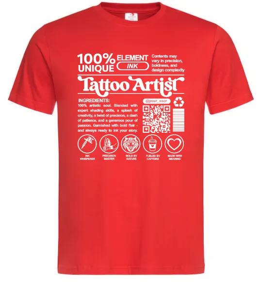 Чоловіча футболка Tattoo artist з вашим нікнеймом та QR-кодом Червоний фото