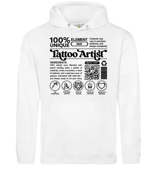 Жіноча толстовка (худі) Tattoo artist з вашим нікнеймом та QR-кодом Білий фото