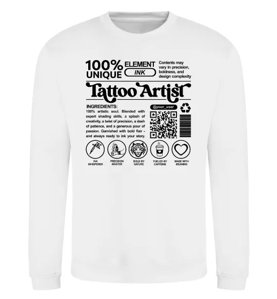 Свитшот Tattoo artist з вашим нікнеймом та QR-кодом Белый фото