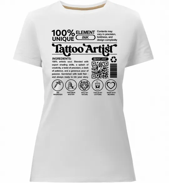 Жіноча преміум футболка Tattoo artist з вашим нікнеймом та QR-кодом Білий фото