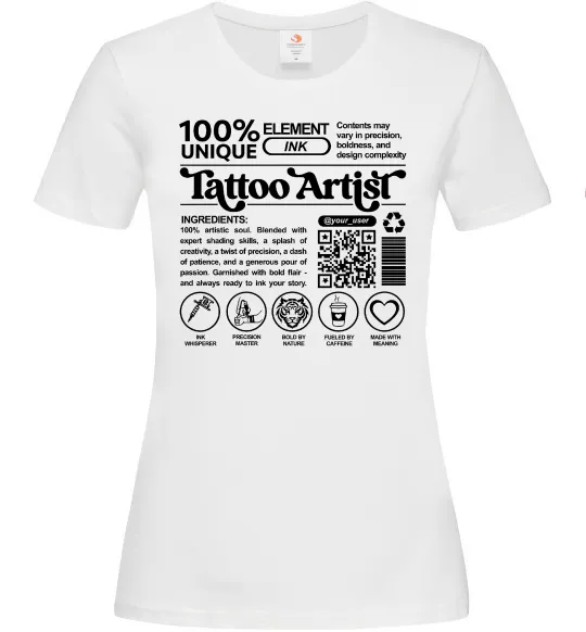 Жіноча футболка Tattoo artist з вашим нікнеймом та QR-кодом Білий фото
