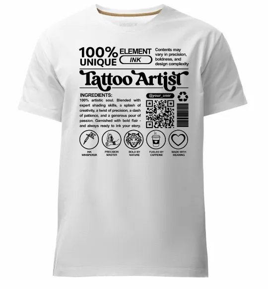 Чоловіча преміум футболка Tattoo artist з вашим нікнеймом та QR-кодом Білий фото