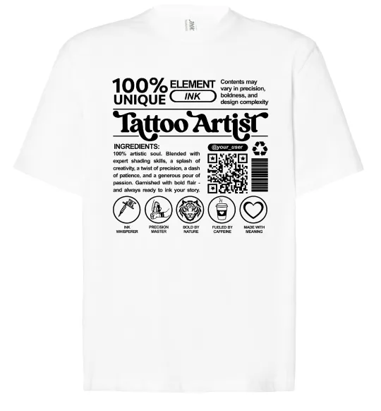 Футболка Оверсайз Tattoo artist з вашим нікнеймом та QR-кодом Білий фото