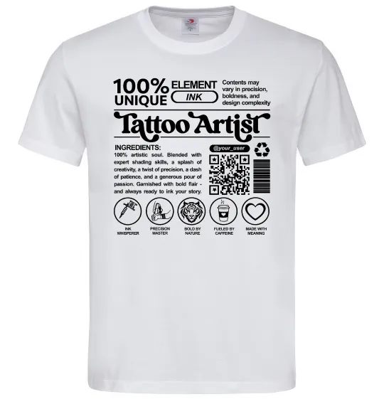 Чоловіча футболка Tattoo artist з вашим нікнеймом та QR-кодом Білий фото