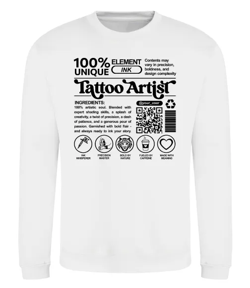 Світшот Tattoo artist з вашим нікнеймом та QR-кодом Білий фото