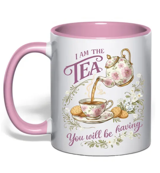 Чашка з кольоровою ручкою I am the tea Bridgerton Ніжно рожевий фото