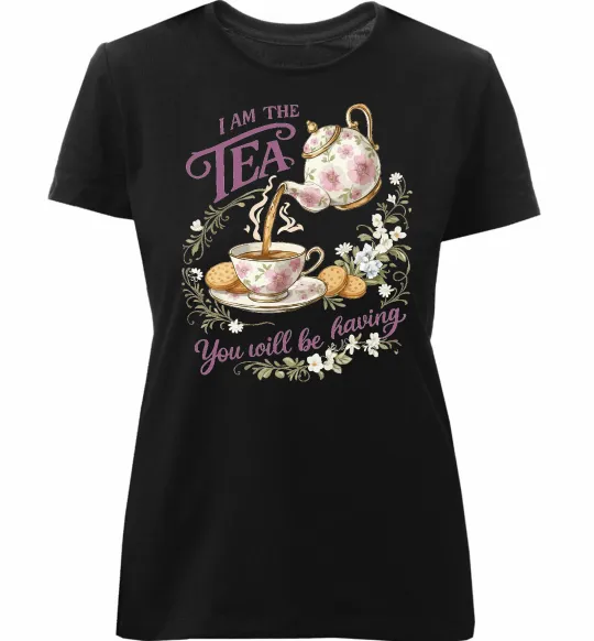 Жіноча преміум футболка I am the tea Bridgerton Чорний фото