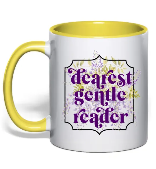 Чашка з кольоровою ручкою Бріджертони Dearest gentle reader Лимонний фото