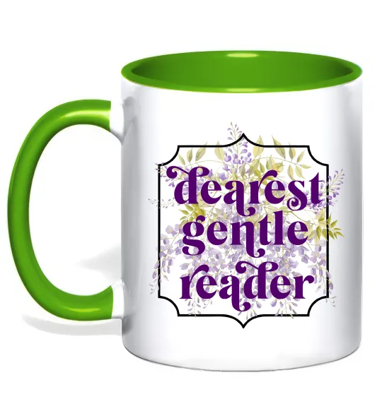 Чашка з кольоровою ручкою Бріджертони Dearest gentle reader Лаймовий фото