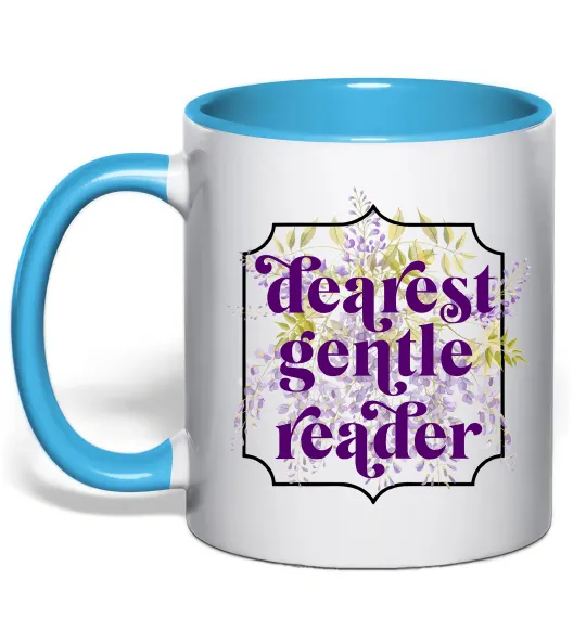 Чашка з кольоровою ручкою Бріджертони Dearest gentle reader Блакитний фото