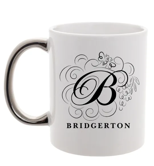 Чашка с цветной ручкой Bridgerton logo Серебро фото
