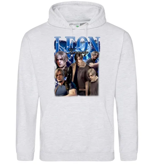 Мужская толстовка (худи) Leon Kennedy Resident Evil Серый меланж фото