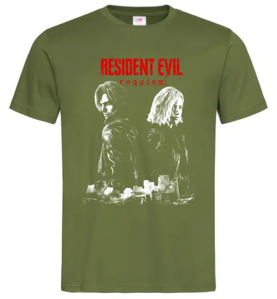 Чоловіча футболка Resident Evil Leon and Grace Оливковий фото