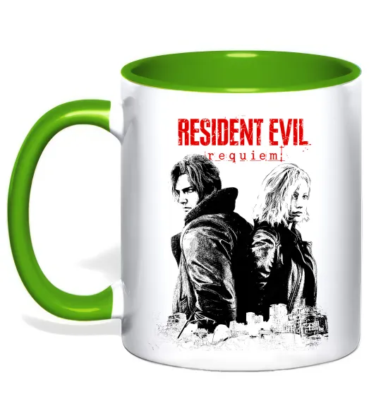 Чашка с цветной ручкой Resident Evil Leon and Grace Лаймовый фото