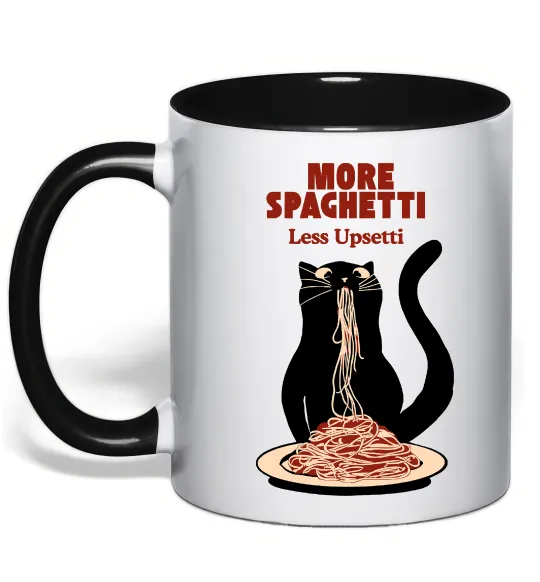 Чашка з кольоровою ручкою More spaghetti less upsetti Чорний фото